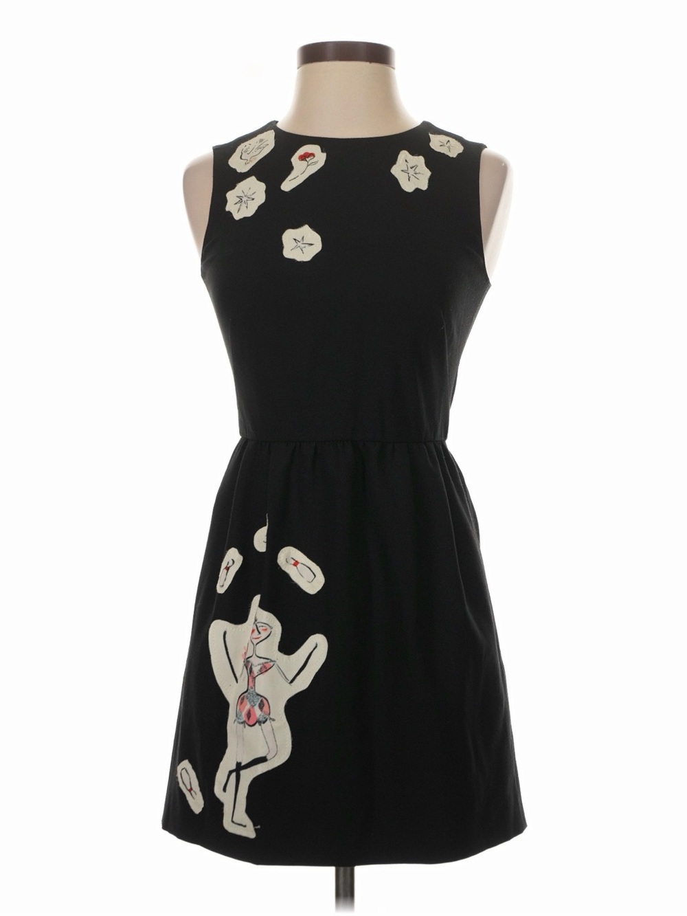RED Valentino Black Mini Dress | Artist Illustration Appliqués | IT 40 / US 6
